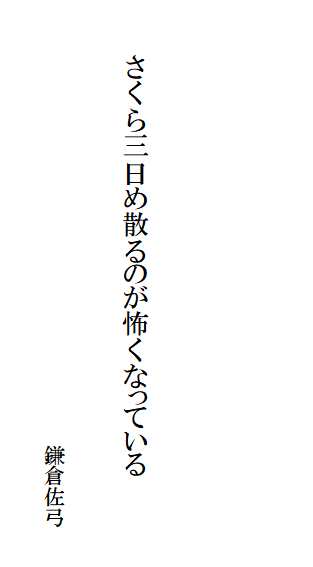 さくら三日め散るのが怖くなっている
鎌倉佐弓